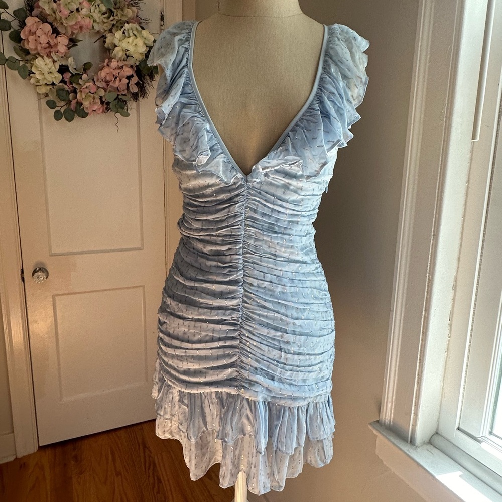 Light Blue Ruffled Mini Dress For Love and Lemons